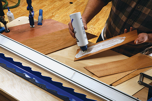 Adding glue to chevron laminate