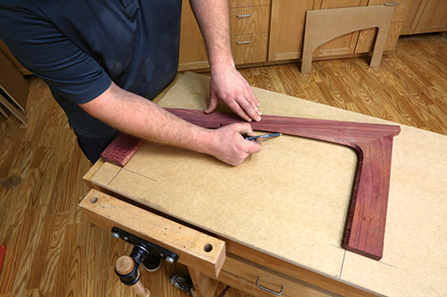 Marking shelf trim shape on template