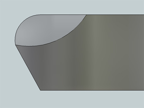 Diagram of a blade with raised bulge on the end