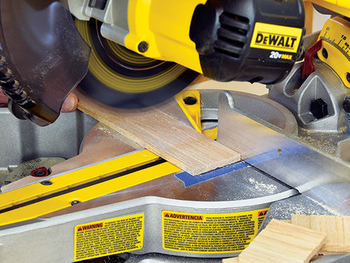 Using a miter saw to cut tneon stock