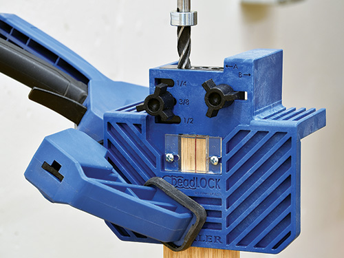 Beadlock jig guiding joinery drilling