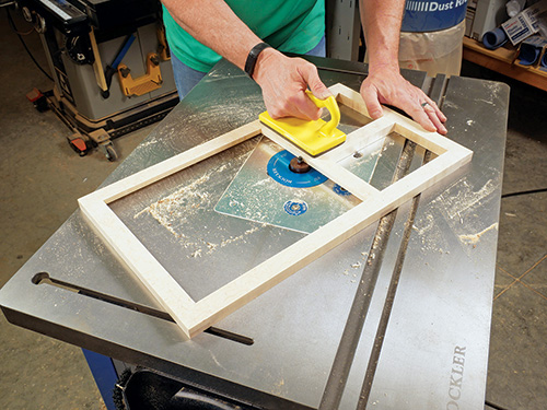 Routing interior of large panel of mirror frame