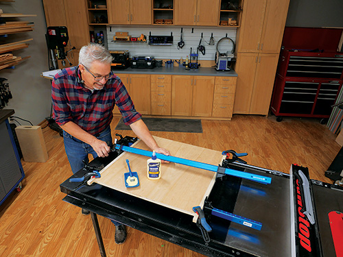 Clamping hardwood edging to cherry plywood panels