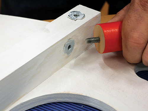 Close-up of hanger bolts for leg attachement