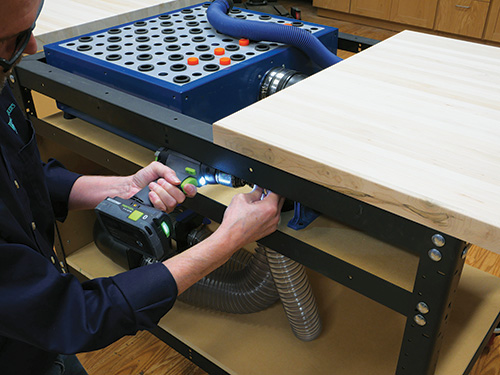 Securing sanding cart tabletop and shelving
