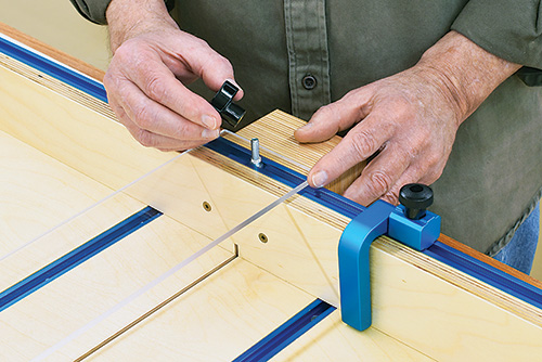 Installing knob on crosscut sled t-track